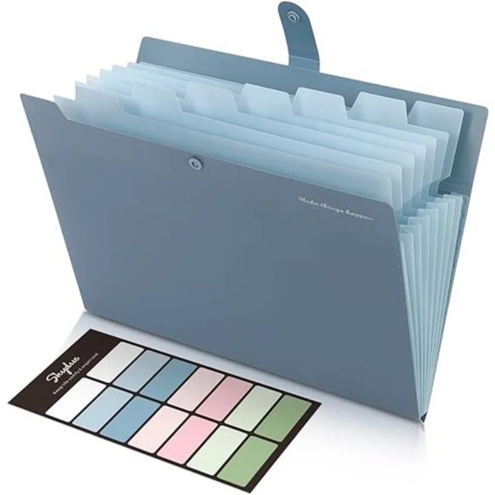 Expanding File Organizer with 8 Pockets, Accordion File Folders with Labels,Blue